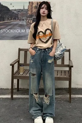 Flytonn-cute winter outfits casual winter outfits christmas outfit party look inspos High Waist Ripped Hole Long Jeans Pants