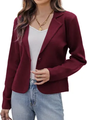 GRACE KARIN Women Sweater Blazer Casual Work Croppped Cardigan Lightweight Button Front Short Knit Blazer Jacket S-XXL