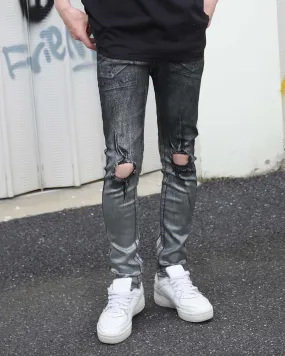 Gradient Shades Black Ripped Jeans with Statement Knee Rips