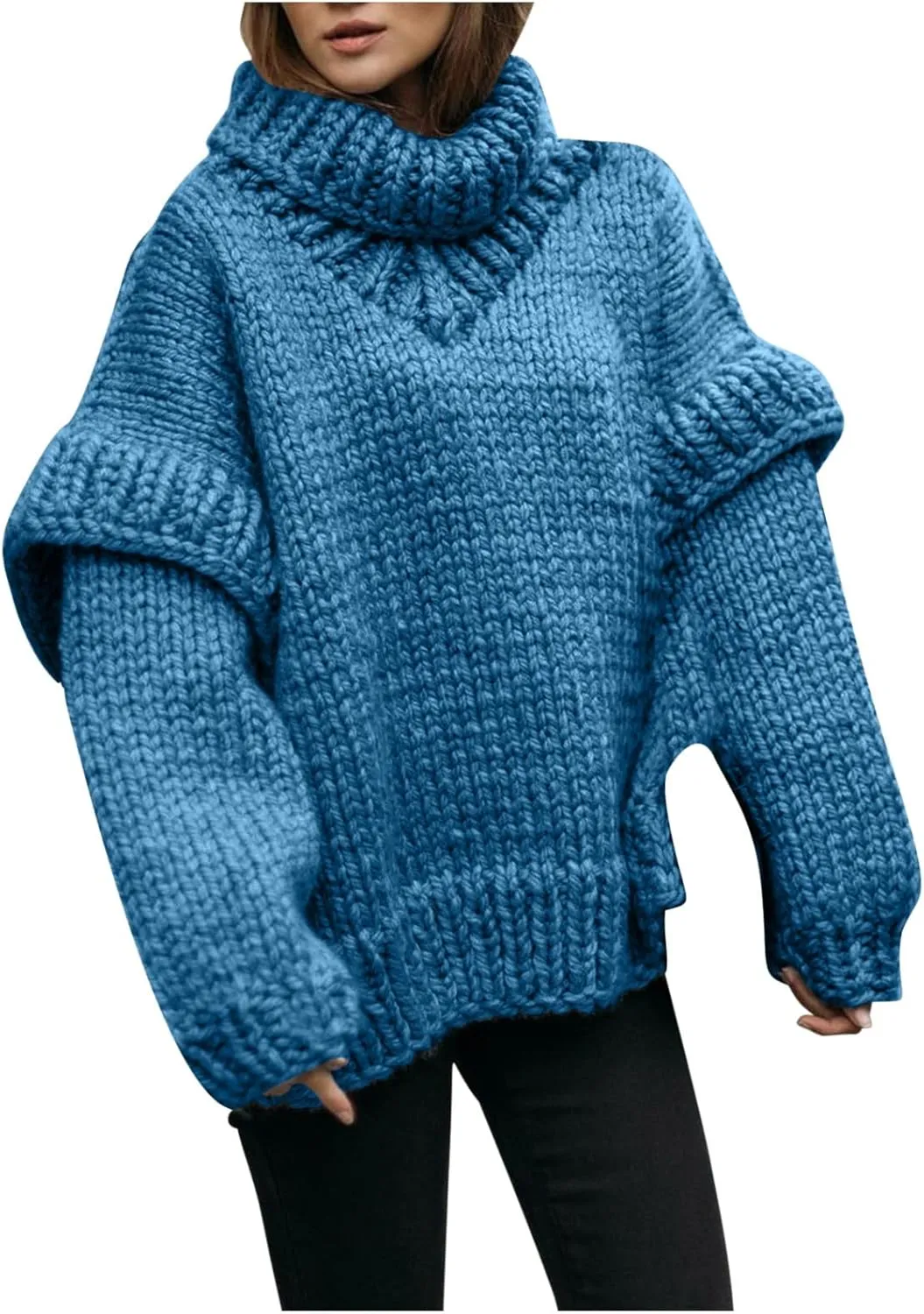 HGps8w Women's Chunky Knit Oversized Turtleneck Sweaters - Fall Winter Loose Cozy Long Sleeve Pullover Jumper Tops