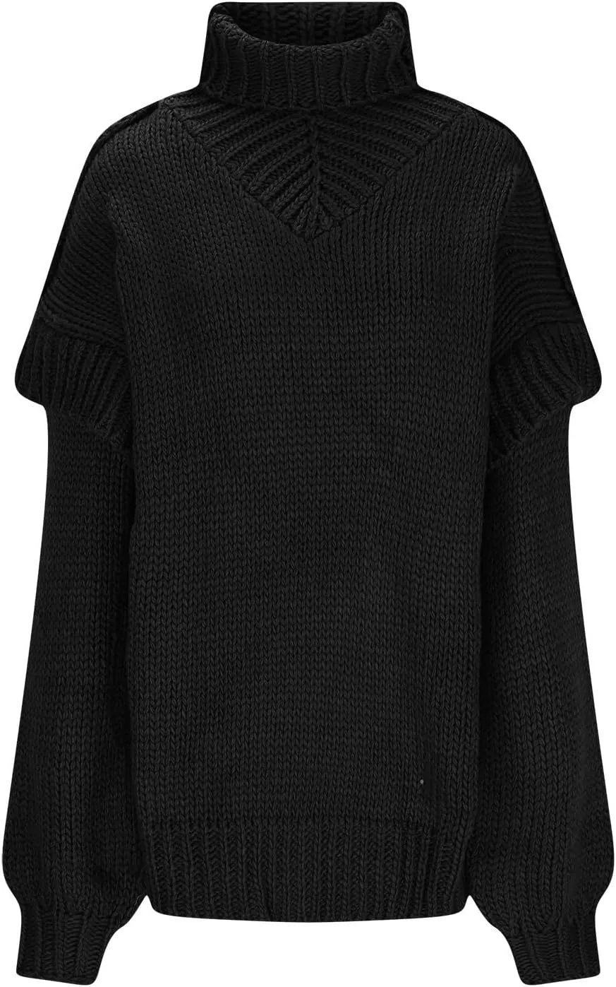 HGps8w Women's Chunky Knit Oversized Turtleneck Sweaters - Fall Winter Loose Cozy Long Sleeve Pullover Jumper Tops