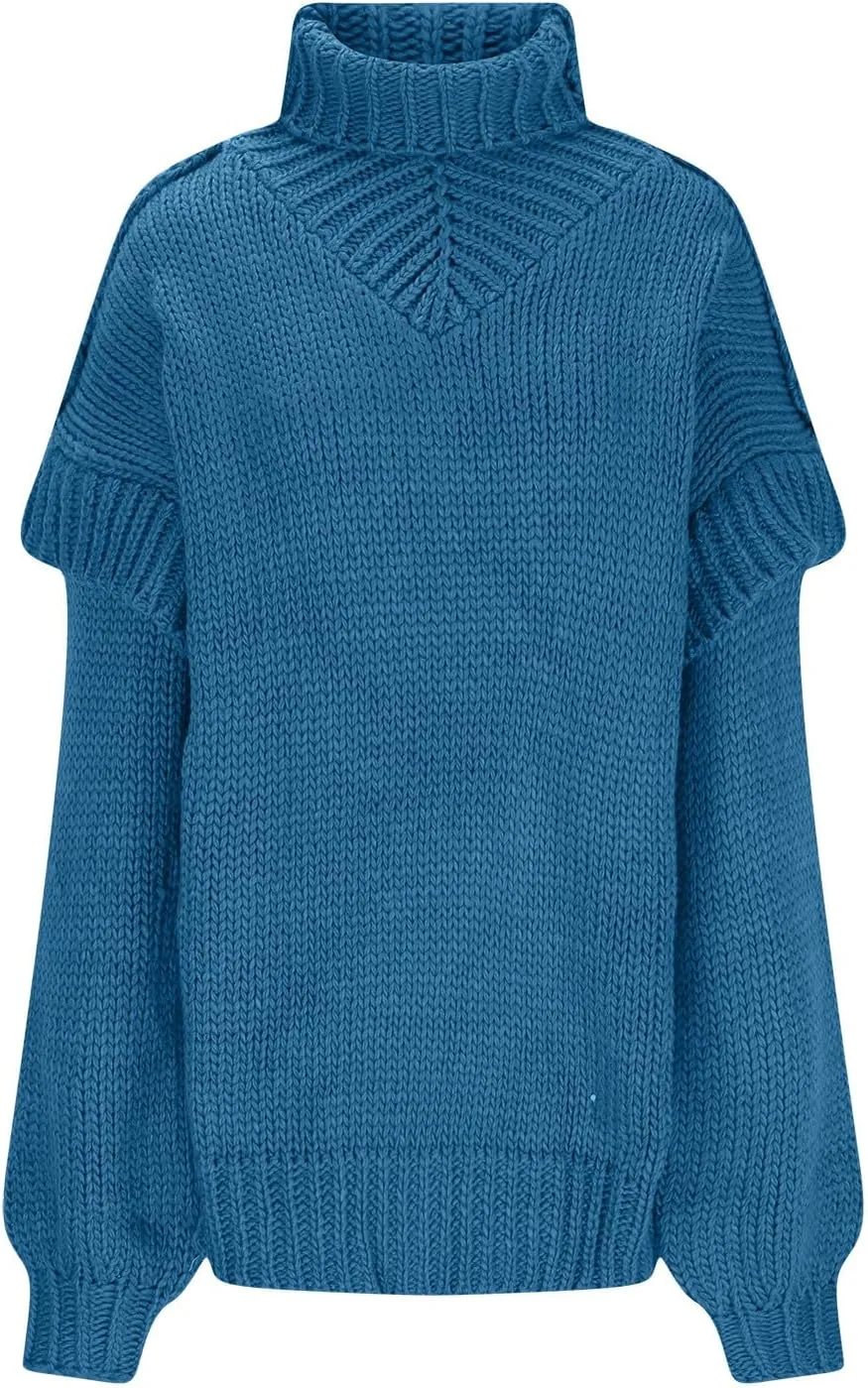 HGps8w Women's Chunky Knit Oversized Turtleneck Sweaters - Fall Winter Loose Cozy Long Sleeve Pullover Jumper Tops