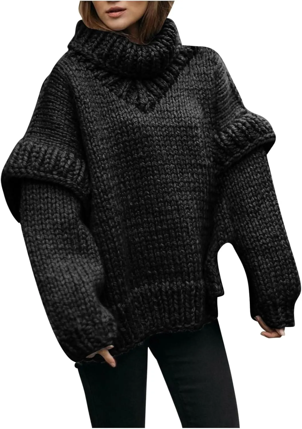 HGps8w Women's Chunky Knit Oversized Turtleneck Sweaters - Fall Winter Loose Cozy Long Sleeve Pullover Jumper Tops