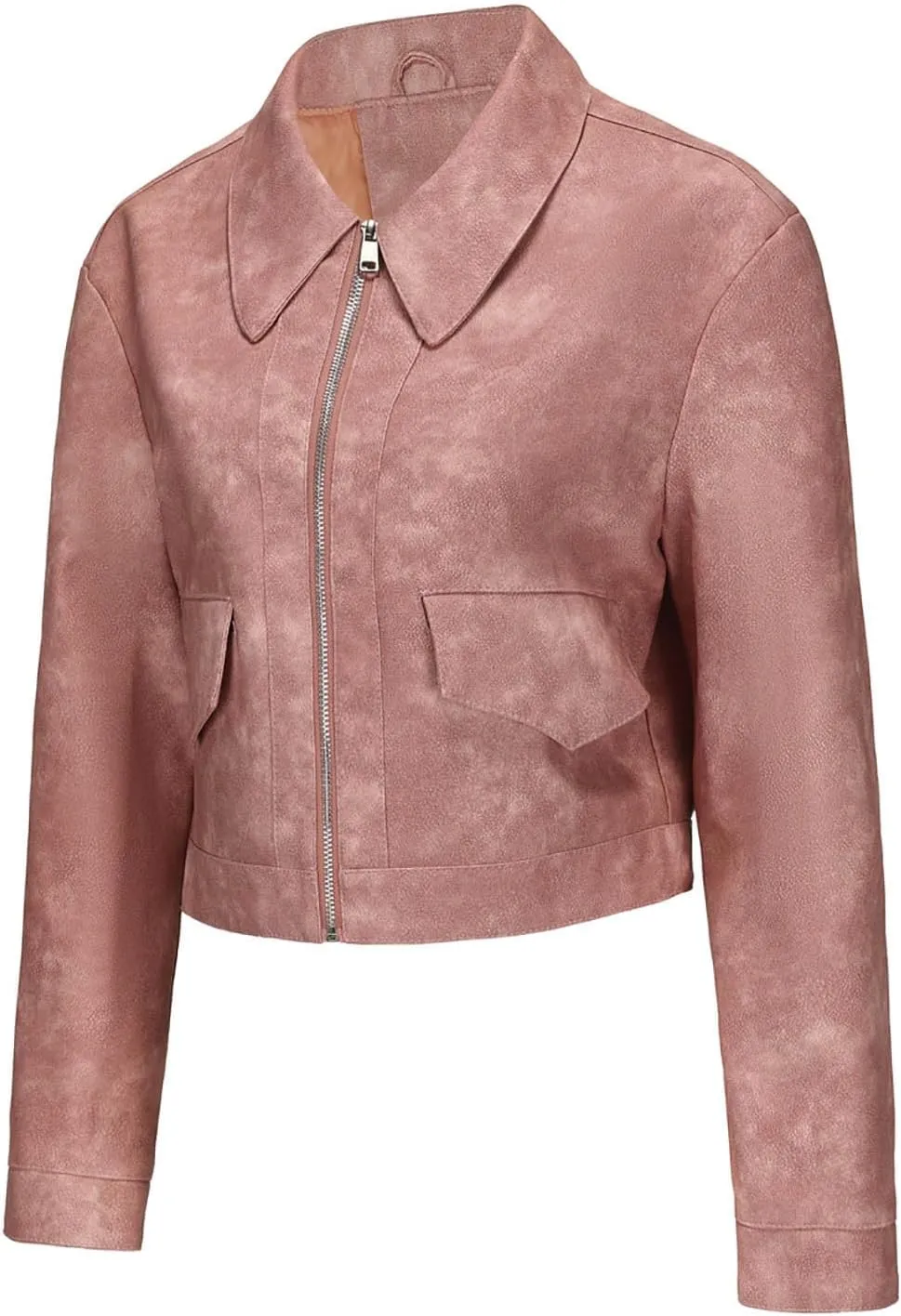 HGps8w Women's Cropped Faux Leather Jacket, Chic Lapel Zipper Up Casual PU Moto Bike Coat Outwear with Pockets