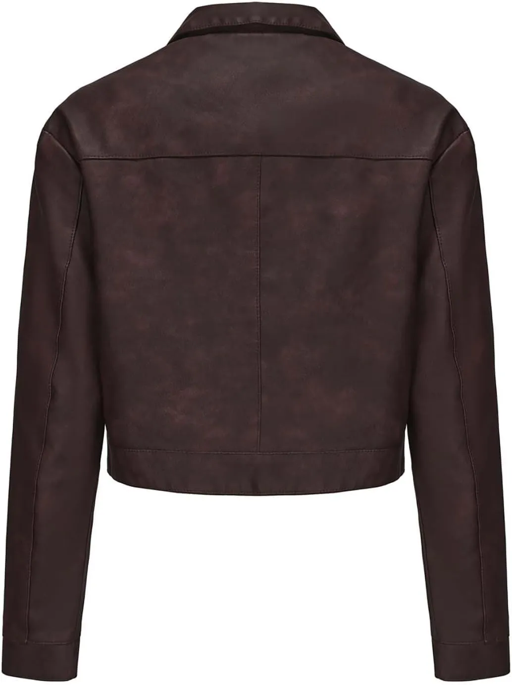 HGps8w Women's Cropped Faux Leather Jacket, Chic Lapel Zipper Up Casual PU Moto Bike Coat Outwear with Pockets