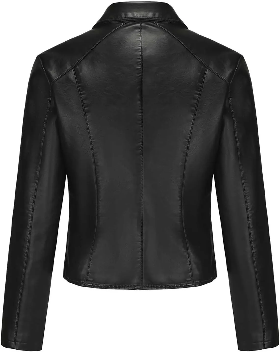HGps8w Women's Punk Rivets Cropped Faux Leather Jacket, Chic Lapel Button Down Casual PU Moto Bike Coat Outwear