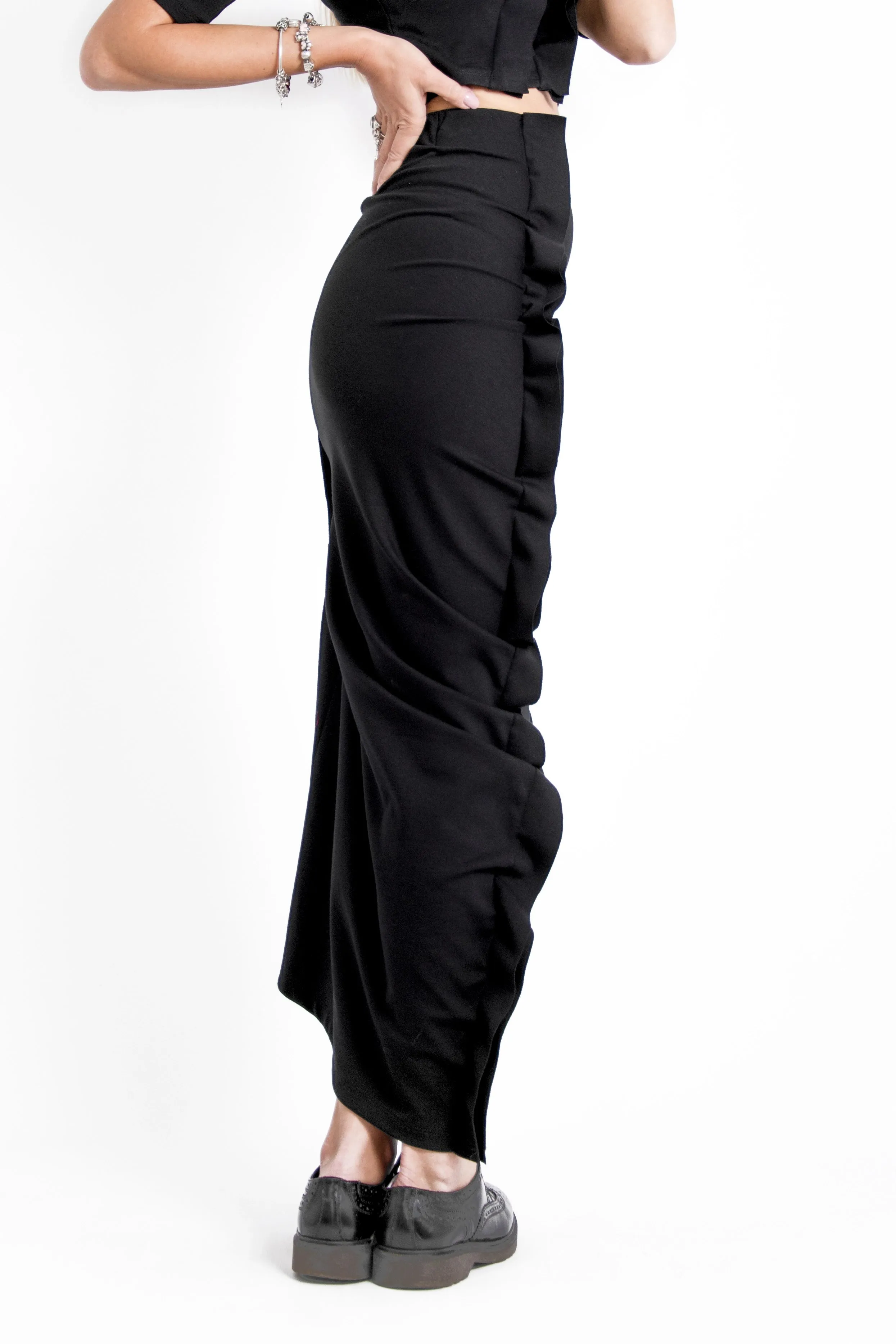 High Waist Long Black Skirt