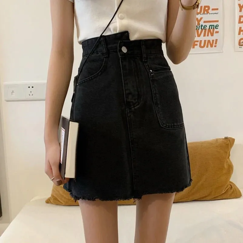 High Waist Solid Minimalist Mini Denim Skirts