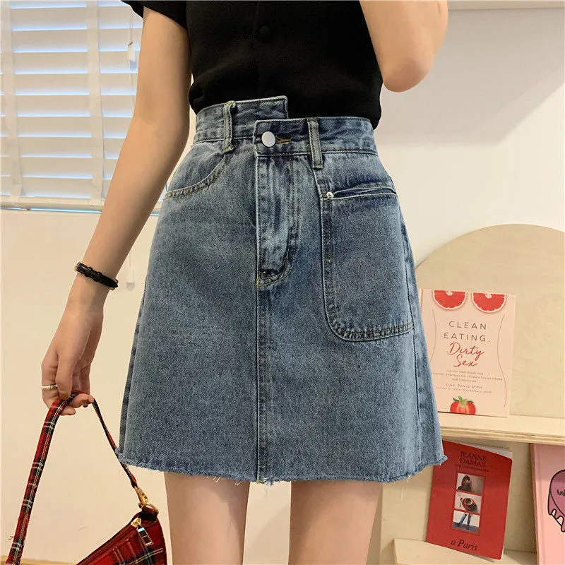 High Waist Solid Minimalist Mini Denim Skirts