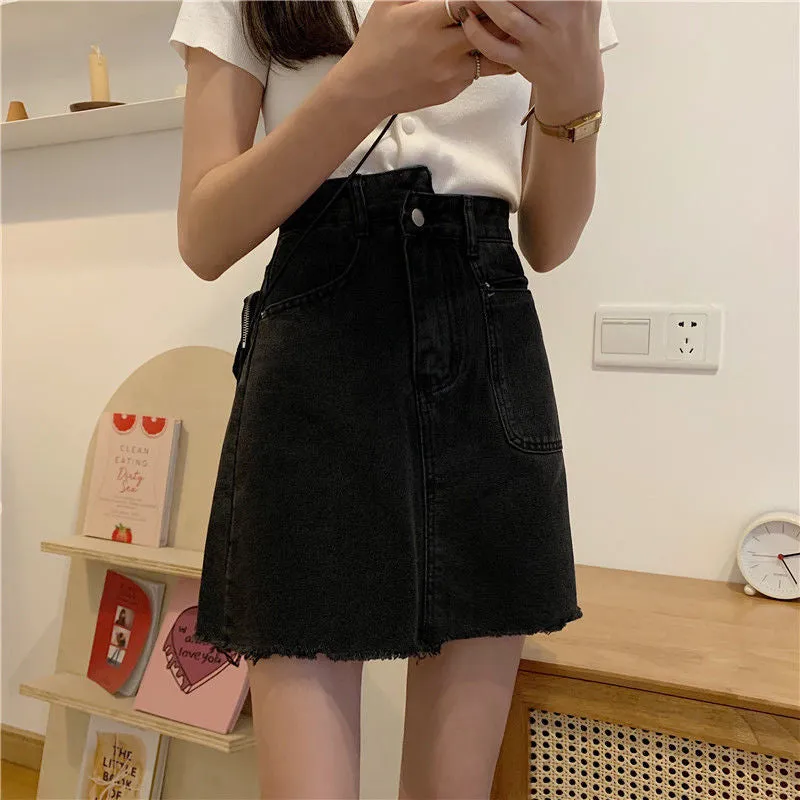 High Waist Solid Minimalist Mini Denim Skirts
