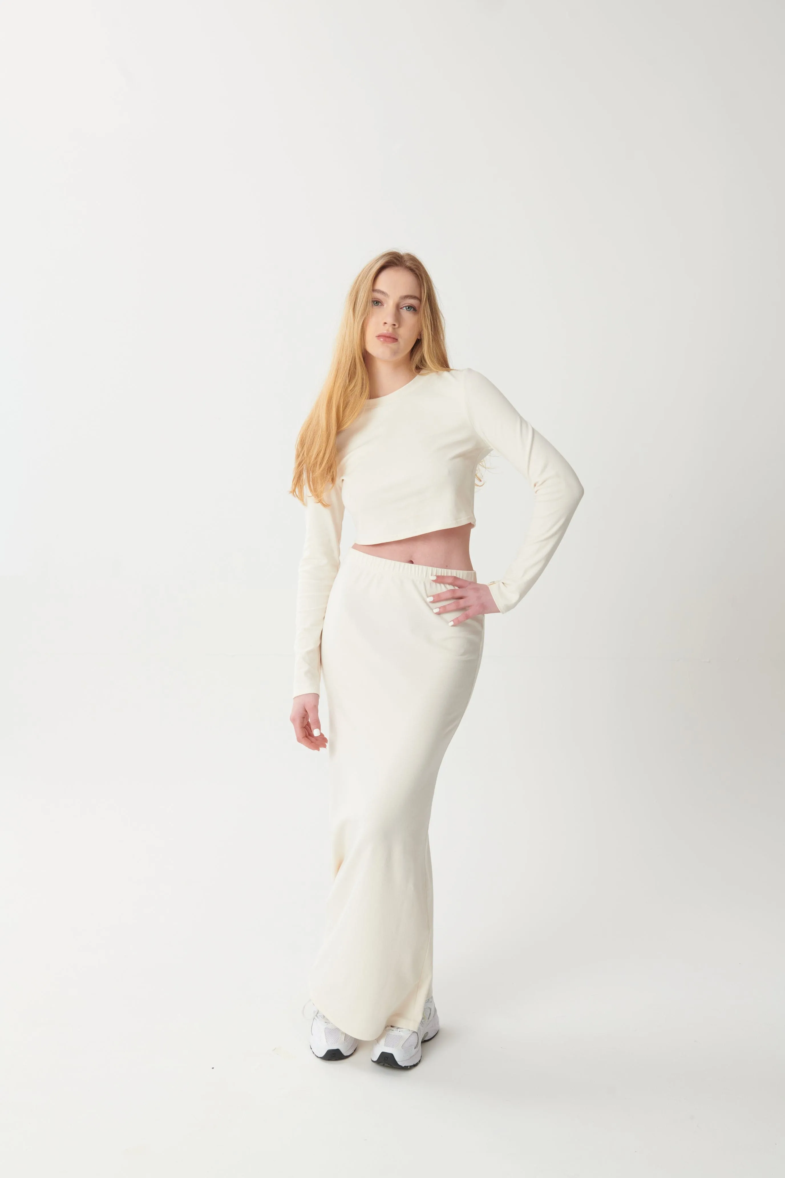 Hygge Soft Cotton Maxi Skirt - Blanc