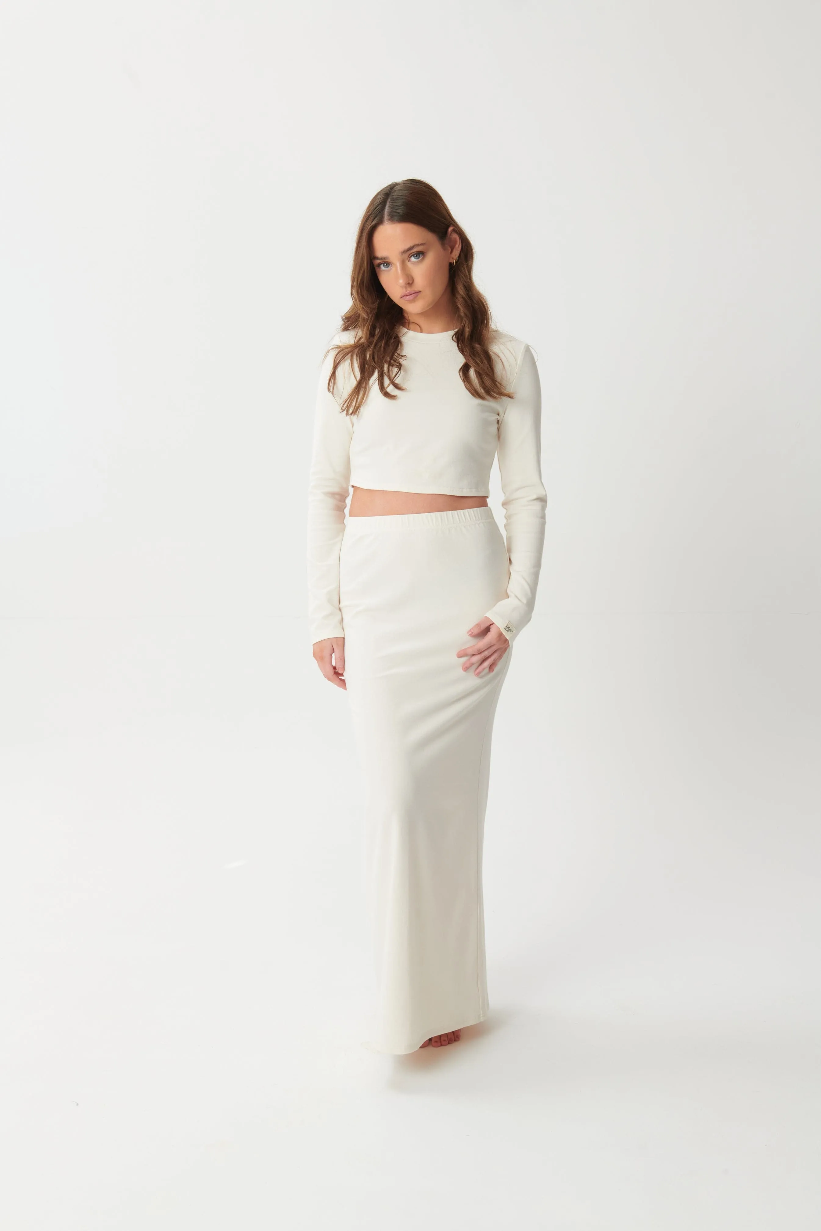 Hygge Soft Cotton Maxi Skirt - Blanc
