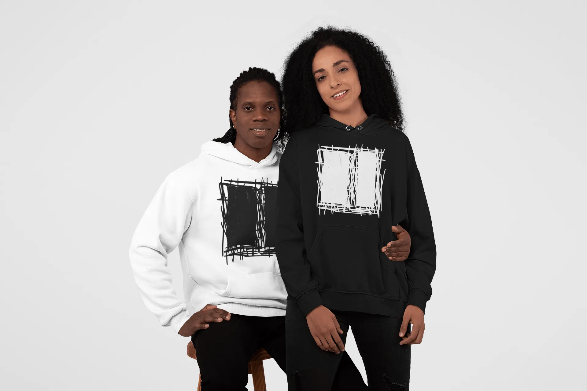 Lucina White Abstract Scribble Short-Sleeve Unisex Hoodie