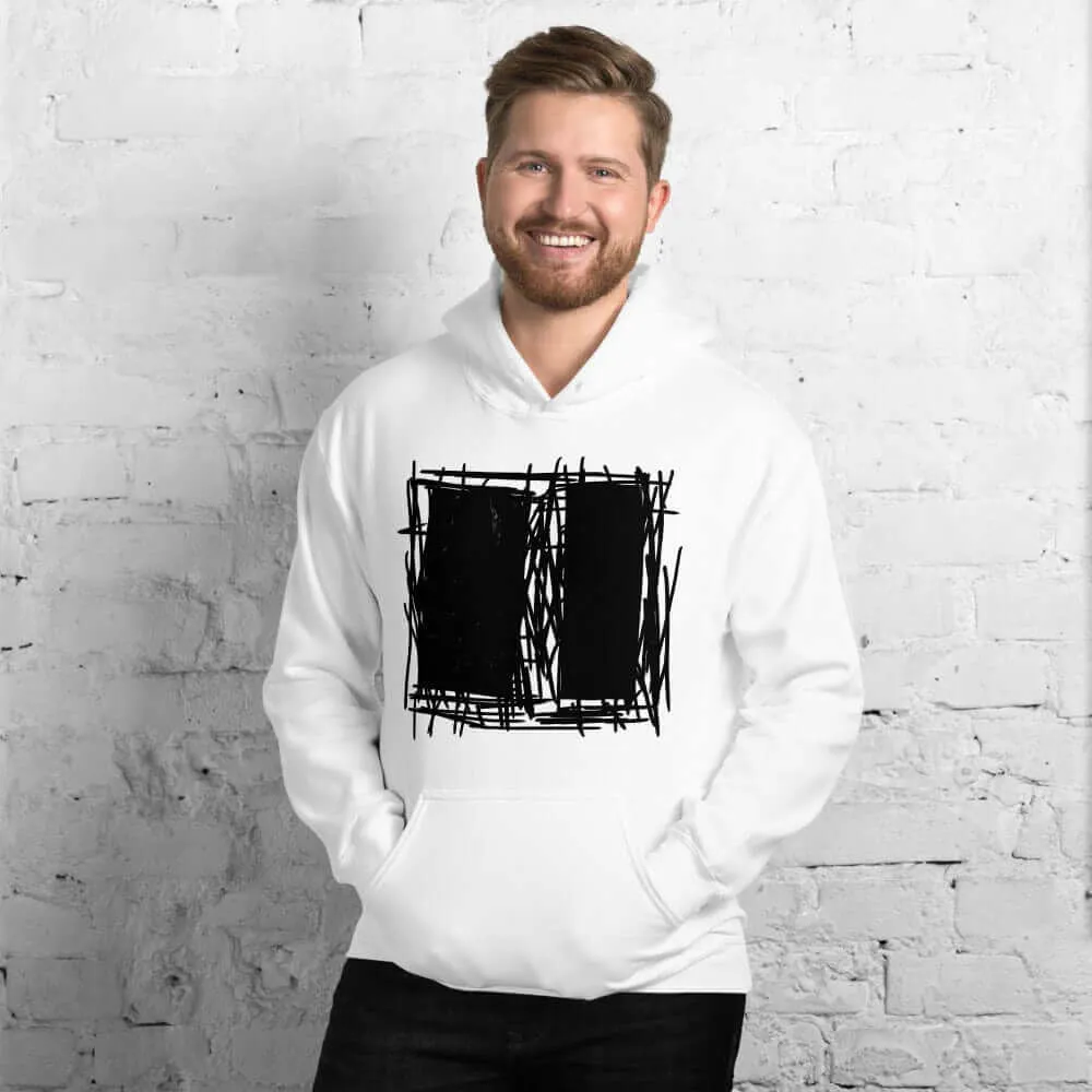 Lucina White Abstract Scribble Short-Sleeve Unisex Hoodie
