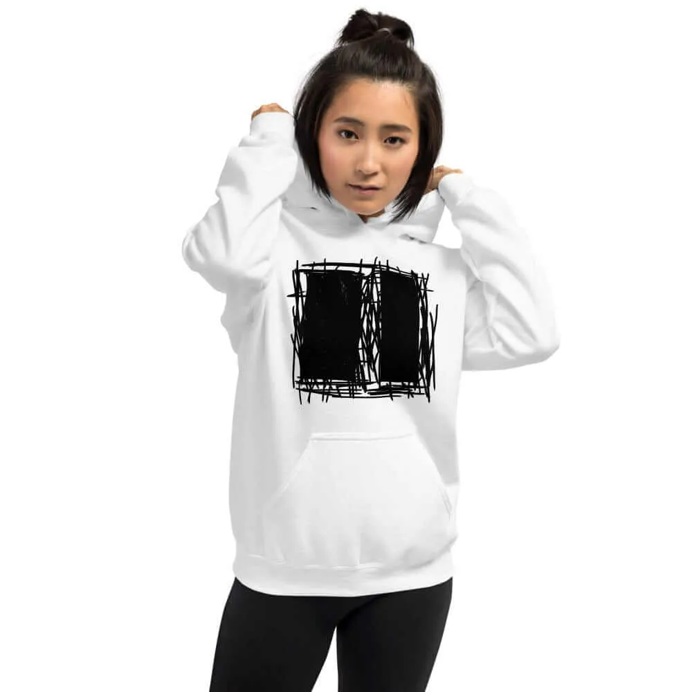 Lucina White Abstract Scribble Short-Sleeve Unisex Hoodie