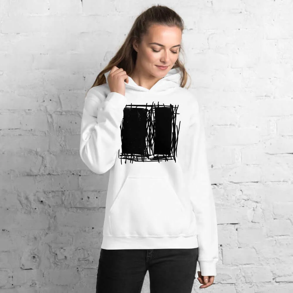 Lucina White Abstract Scribble Short-Sleeve Unisex Hoodie