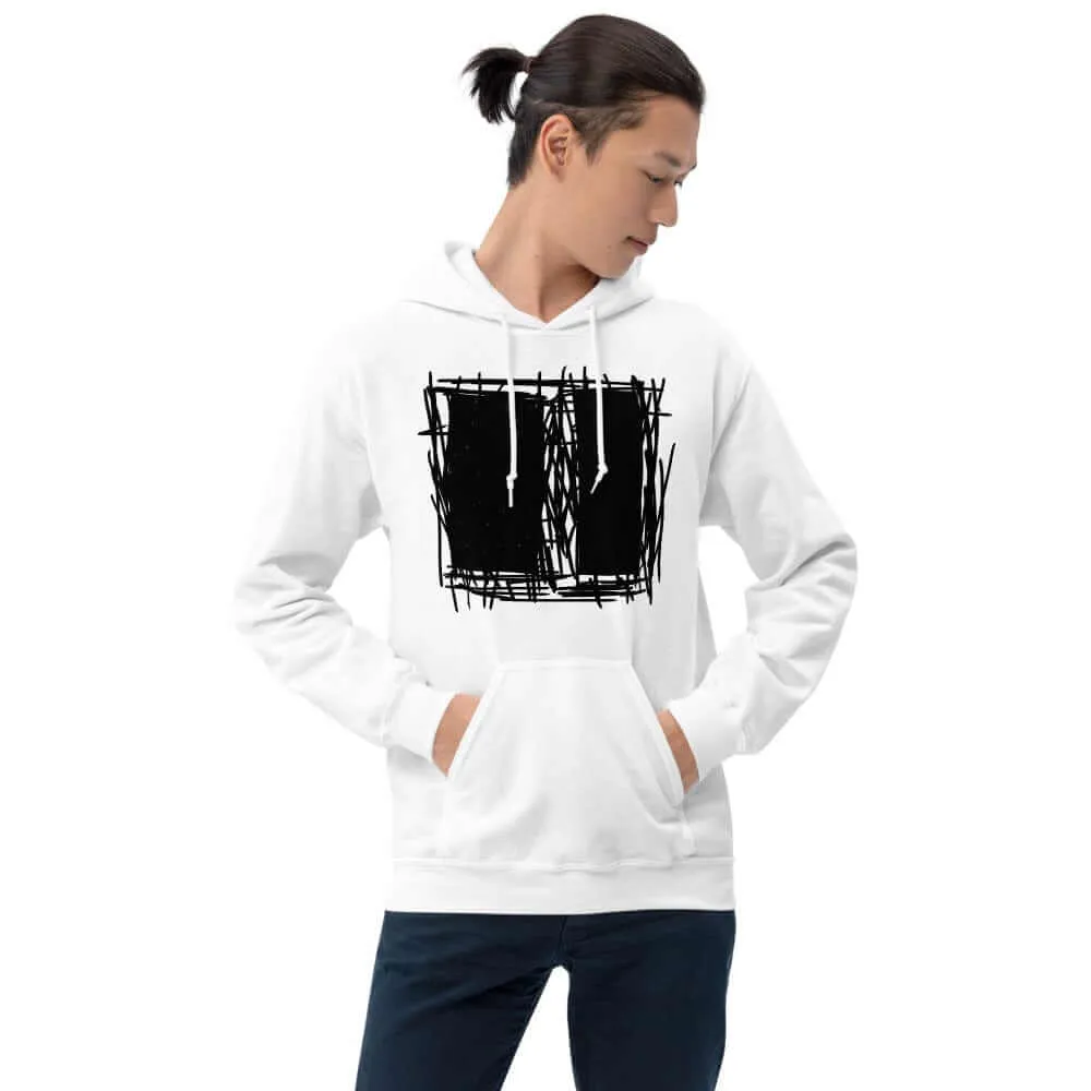 Lucina White Abstract Scribble Short-Sleeve Unisex Hoodie