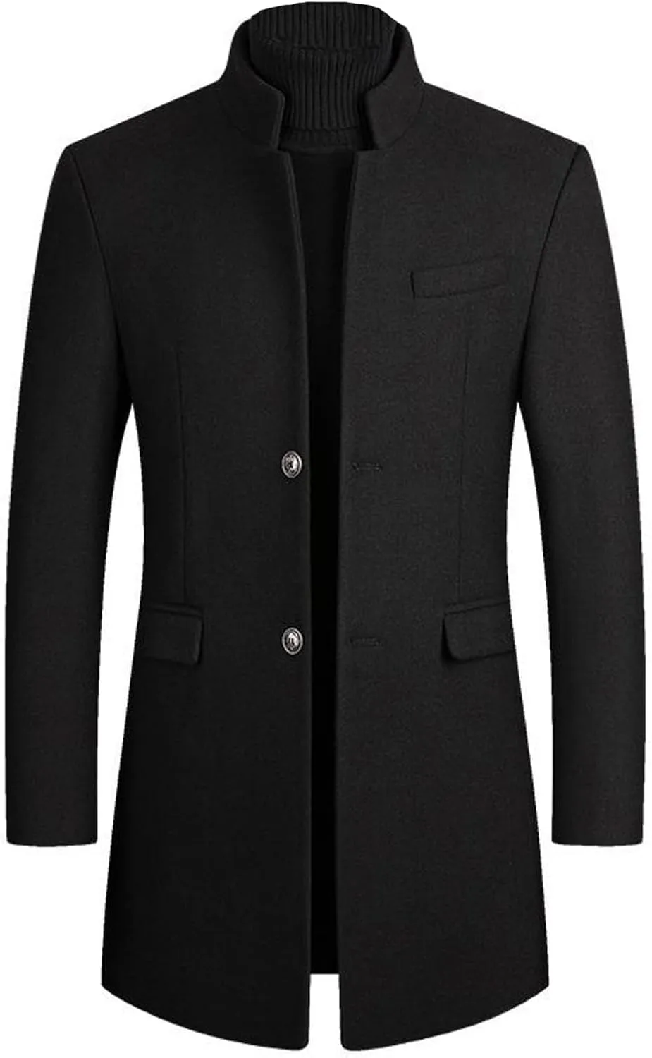 Lu's Chic Men's Wool Pea Coat Single Breasted Winter Slim Fit Thick Quilted Trench Coat Business Casual Jackets & Coats
