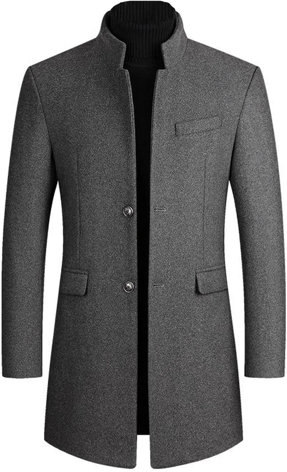 Lu's Chic Men's Wool Pea Coat Single Breasted Winter Slim Fit Thick Quilted Trench Coat Business Casual Jackets & Coats