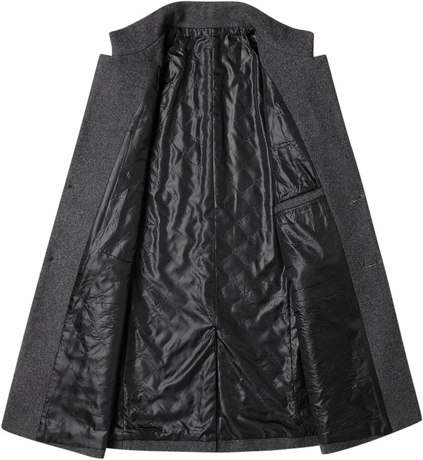Lu's Chic Men's Wool Pea Coat Single Breasted Winter Slim Fit Thick Quilted Trench Coat Business Casual Jackets & Coats