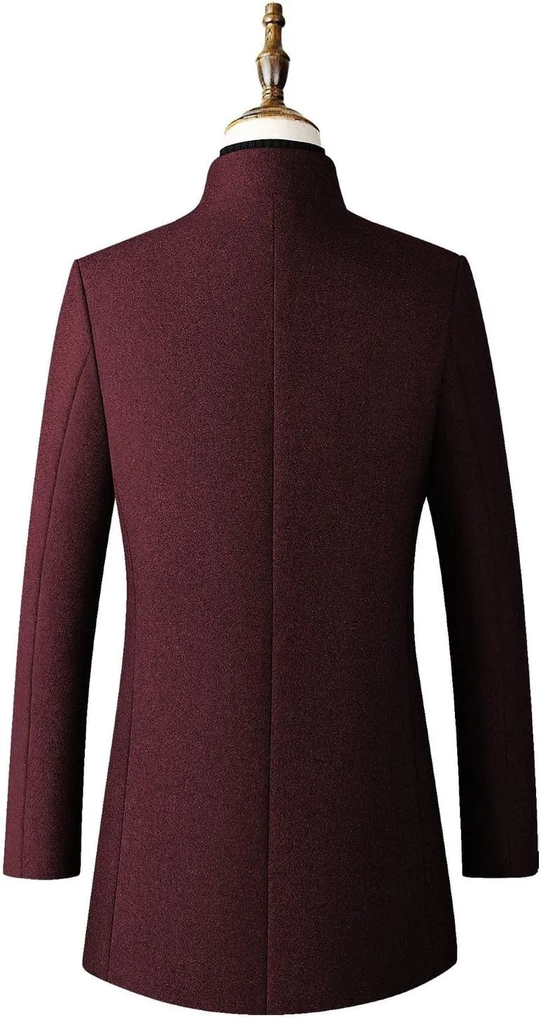 Lu's Chic Men's Wool Pea Coats Thick Long Sleeve Button Down Dressy Jacket Long Quilted Single Breasted Slim Fit Peacoat