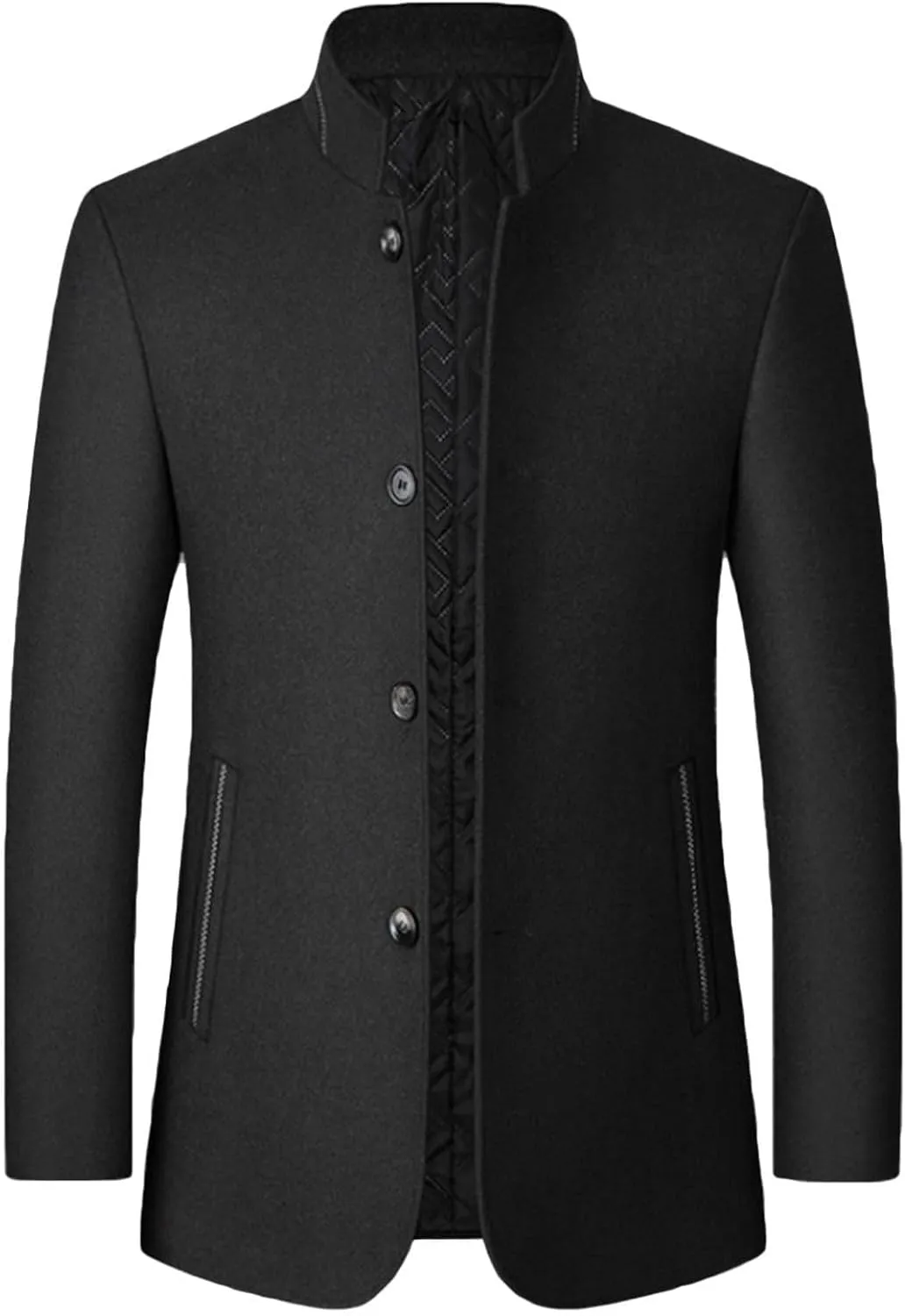 Lu's Chic Men's Wool Trench Coat Winter Coats Single Breasted Quilted Fall Long Sleeve Slim Fit Casual Dressy Jackets