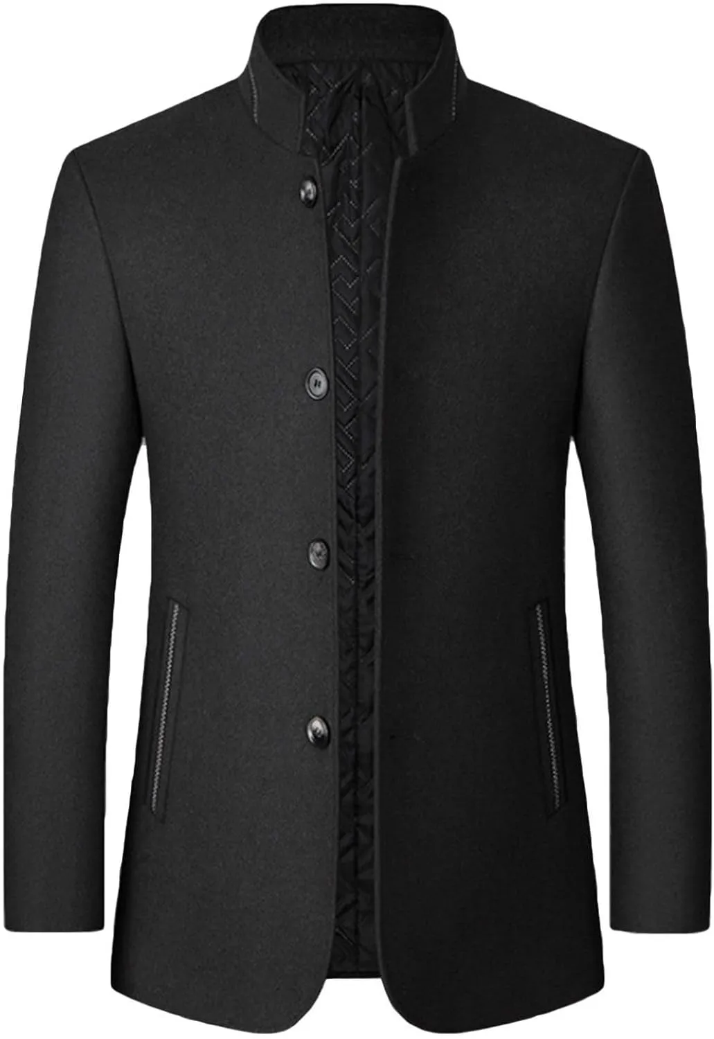 Lu's Chic Men's Wool Trench Coat Winter Coats Single Breasted Quilted Fall Long Sleeve Slim Fit Casual Dressy Jackets