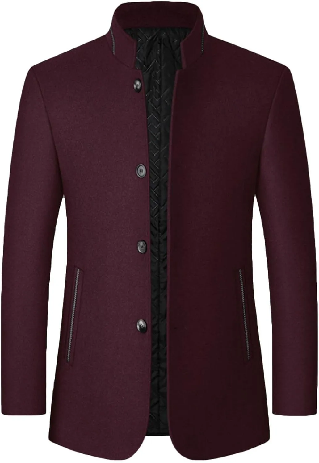 Lu's Chic Men's Wool Trench Coat Winter Coats Single Breasted Quilted Fall Long Sleeve Slim Fit Casual Dressy Jackets