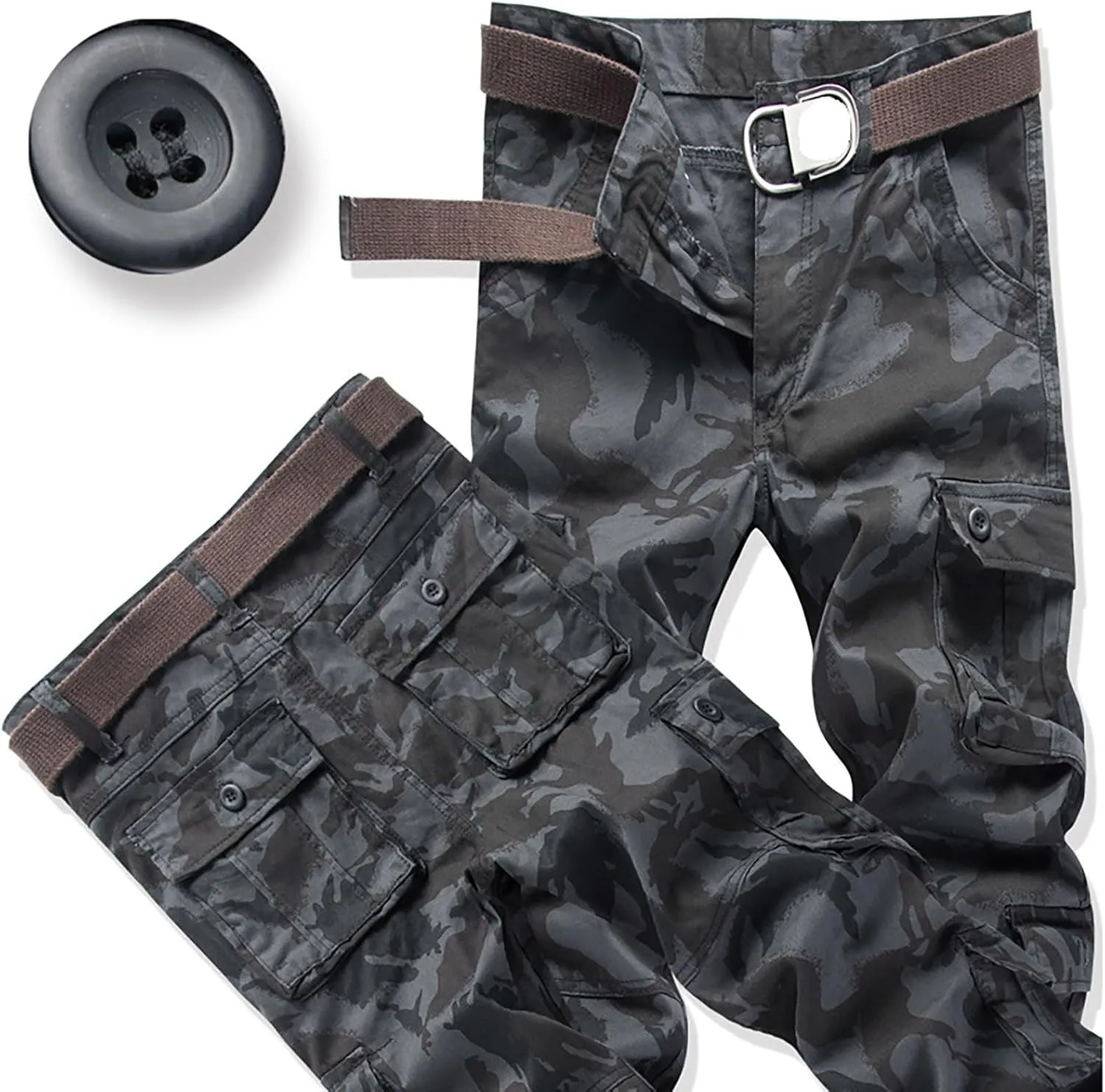 Men's Cargo Sweatpants Fleece Joggers with Large Pockets Loose Soft Pants Rainproof Open Bottom Athletic Pants Men