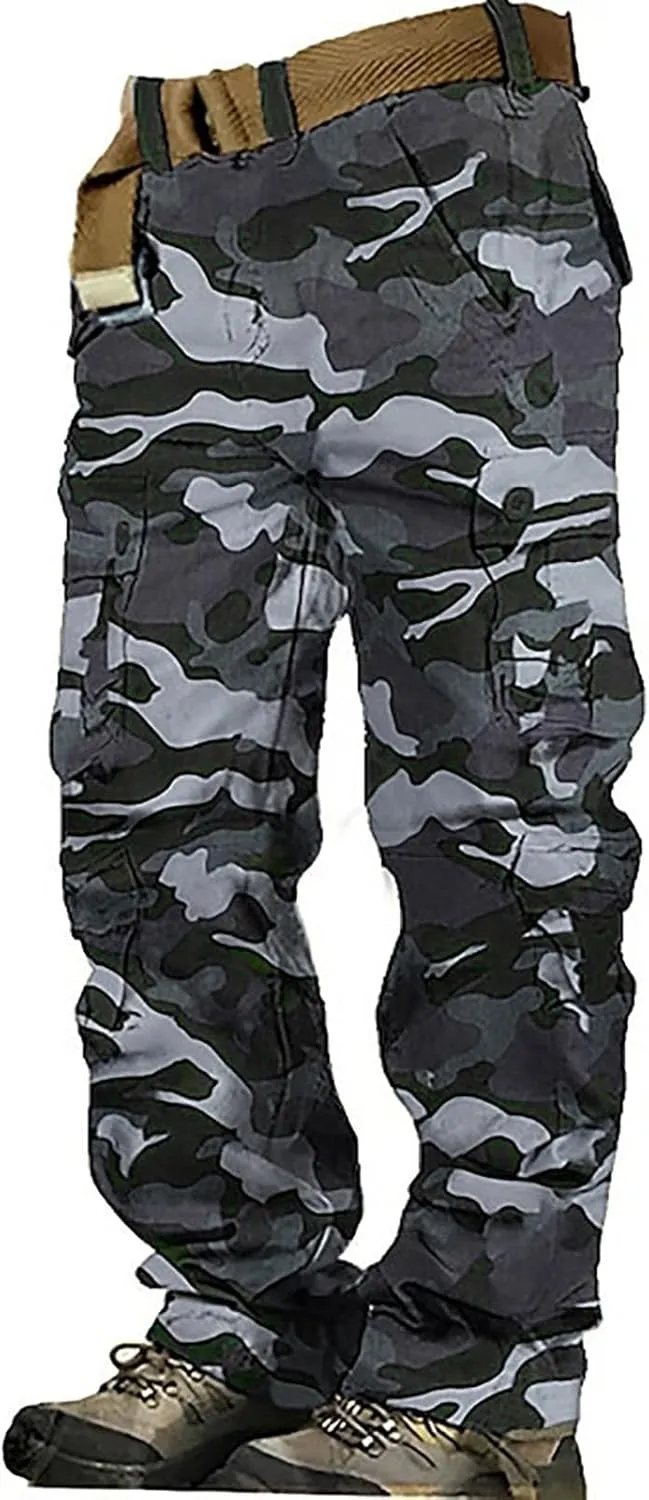 Men's Cargo Sweatpants Fleece Joggers with Large Pockets Loose Soft Pants Rainproof Open Bottom Athletic Pants Men
