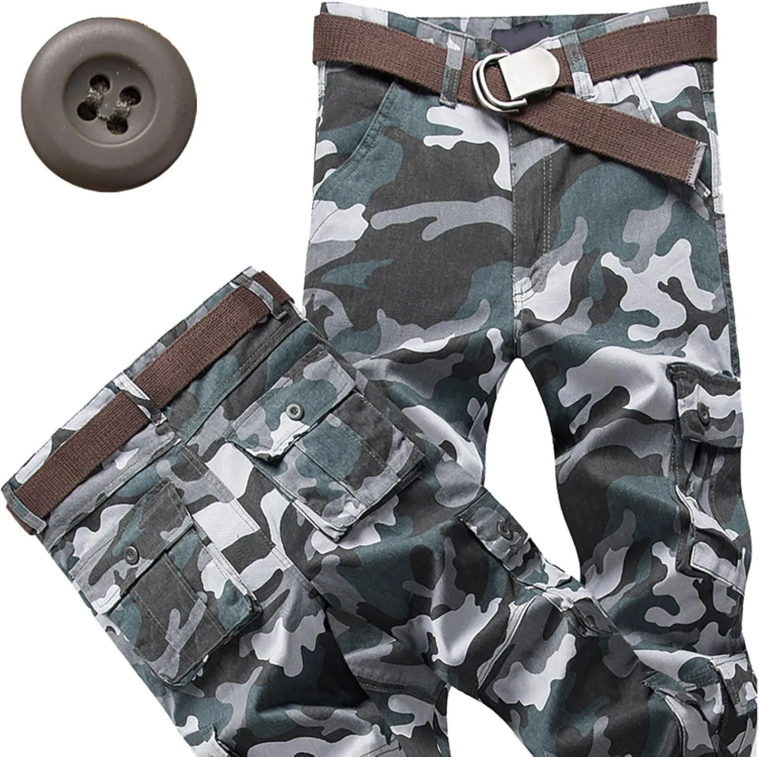 Men's Cargo Sweatpants Fleece Joggers with Large Pockets Loose Soft Pants Rainproof Open Bottom Athletic Pants Men