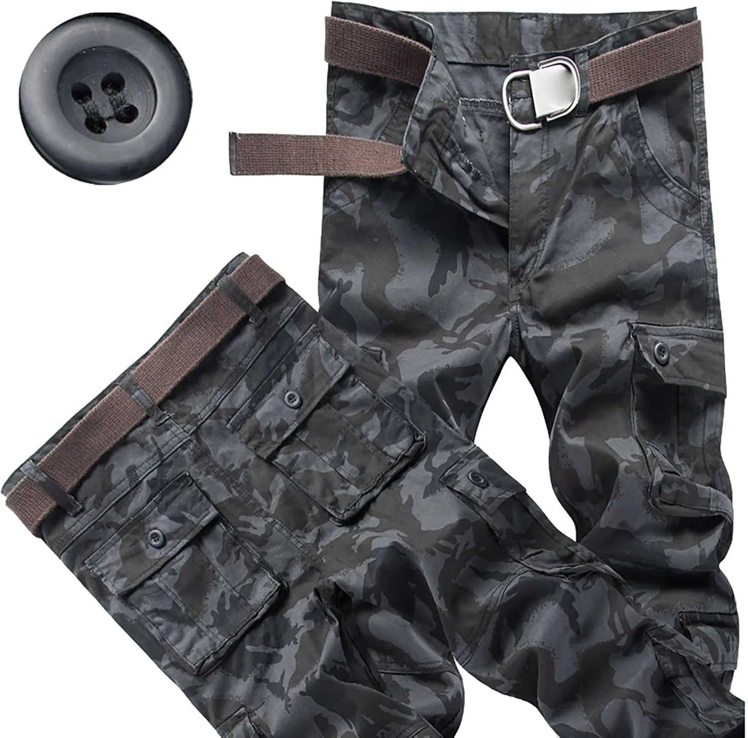 Men's Cargo Sweatpants Fleece Joggers with Large Pockets Loose Soft Pants Rainproof Open Bottom Athletic Pants Men