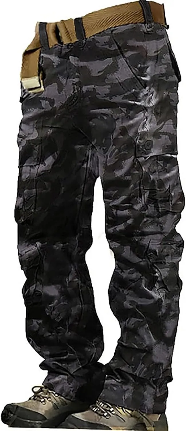 Men's Cargo Sweatpants Fleece Joggers with Large Pockets Loose Soft Pants Rainproof Open Bottom Athletic Pants Men