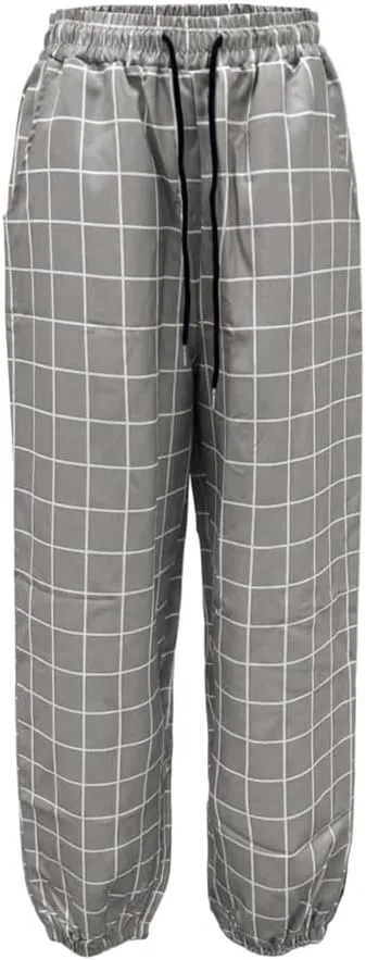 Men's Casual Drawstring Checkered Pants Stretch Slim Fit Skinny Pants Plaid Dress Pants for Men Business Suit Pants