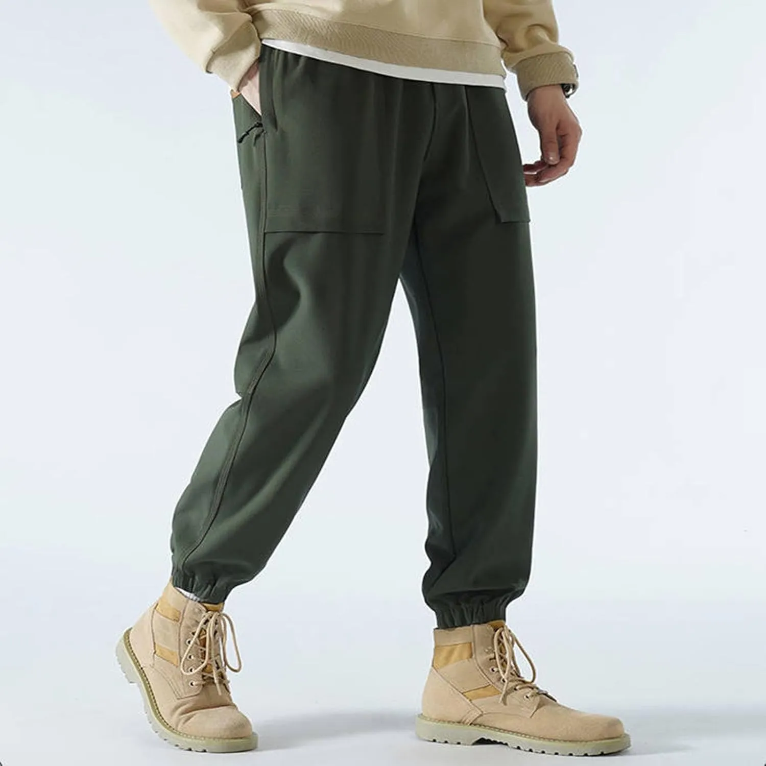 Men's Casual Soft Cargo Pants Elastic Waist Summer Joggers Pants Athletic Techwear Jogging Sweatpants with Pockets