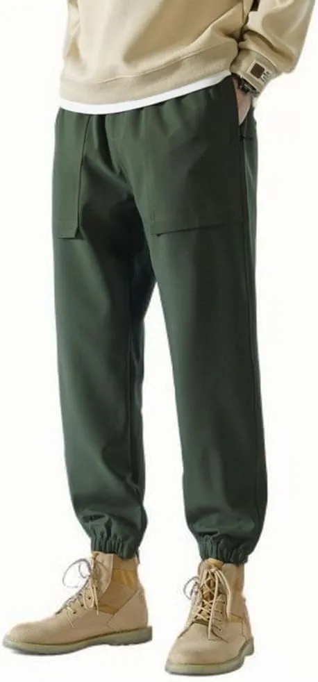 Men's Casual Soft Cargo Pants Elastic Waist Summer Joggers Pants Athletic Techwear Jogging Sweatpants with Pockets