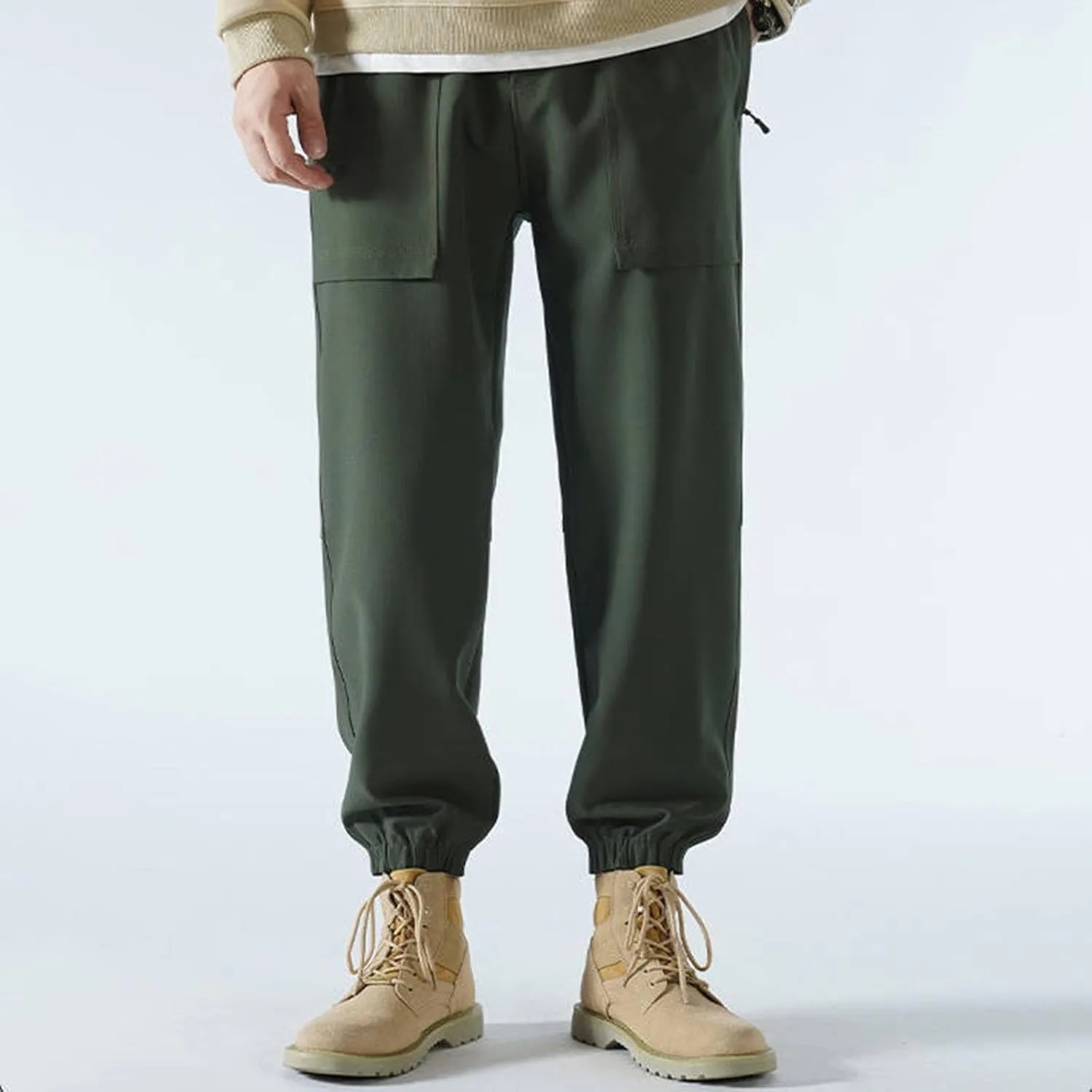 Men's Casual Soft Cargo Pants Elastic Waist Summer Joggers Pants Athletic Techwear Jogging Sweatpants with Pockets