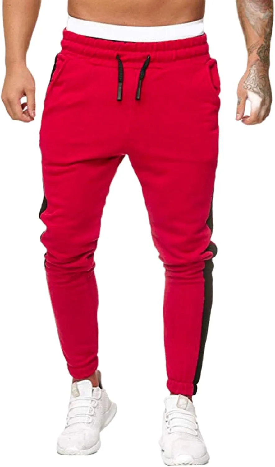 Mens Heavyweight Fleece Marled Stretch Elastic Waist Drawstring Cargo Workout Jogger Sport Basic Trousers Sweatpants