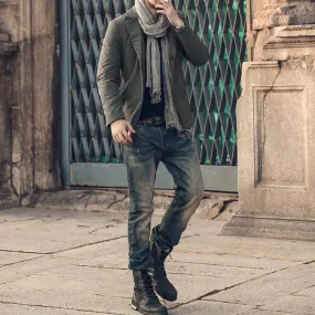 Men's Washed Ripped Elastic Jeans
