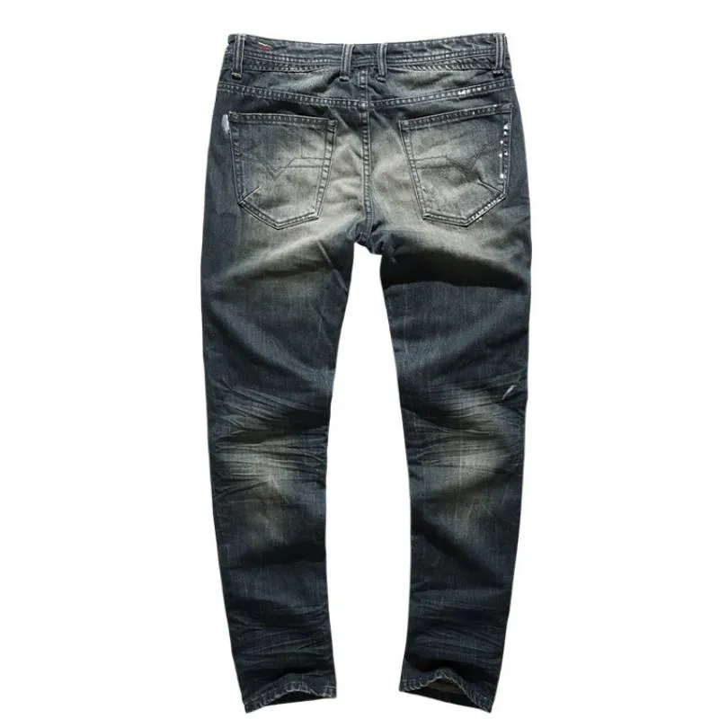 Men's Washed Ripped Elastic Jeans