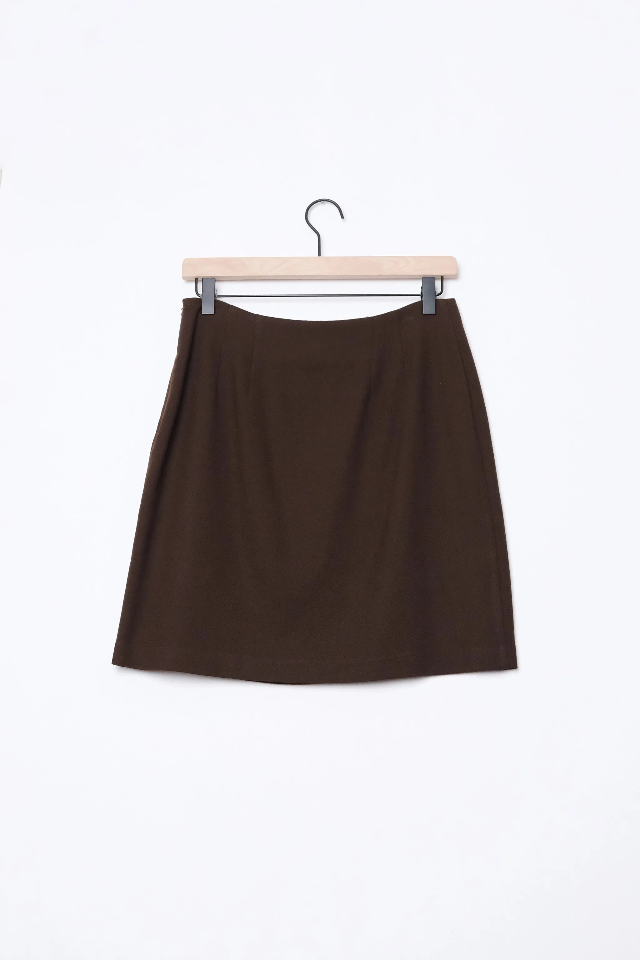 Minimalist Chocolate Brown Wool Mini Skirt US 6, 90's TOTOnKO