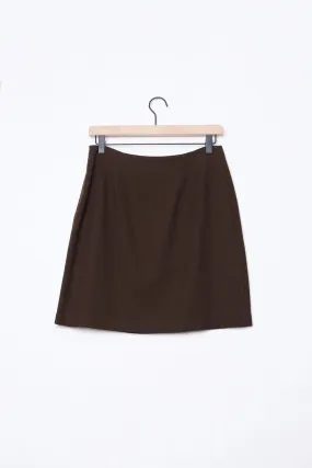 Minimalist Chocolate Brown Wool Mini Skirt US 6, 90's TOTOnKO