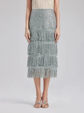Minimalist Sequin Tweed Tassel Skirt