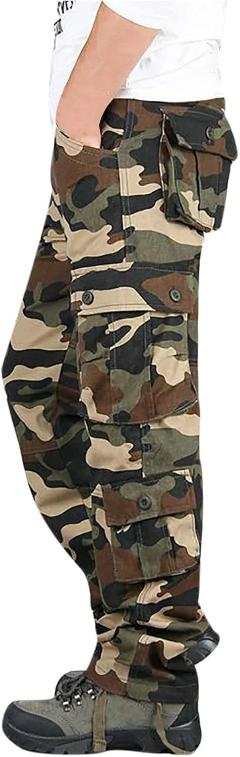 Muscularfit Mens Cargo Pants with Pockets Stretch Camo Multi Pockets Sport Sweatpants Camouflage Causal Joggers Athletic Pant