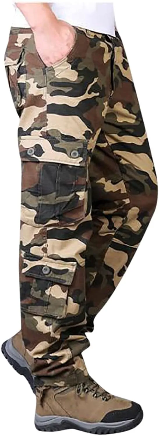 Muscularfit Mens Cargo Pants with Pockets Stretch Camo Multi Pockets Sport Sweatpants Camouflage Causal Joggers Athletic Pant