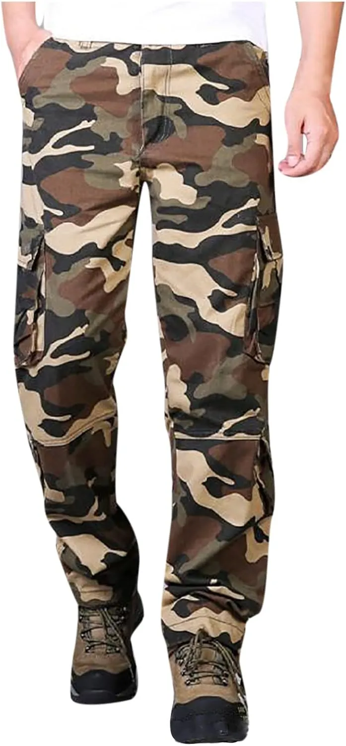 Muscularfit Mens Cargo Pants with Pockets Stretch Camo Multi Pockets Sport Sweatpants Camouflage Causal Joggers Athletic Pant