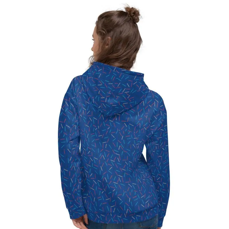Navy Blue Sprinkle Women's Hoodies, Birthday Unisex Sweatshirt Pullover Top-Made in EU