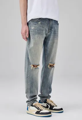 Paint Splash Ripped Straight Leg Jeans