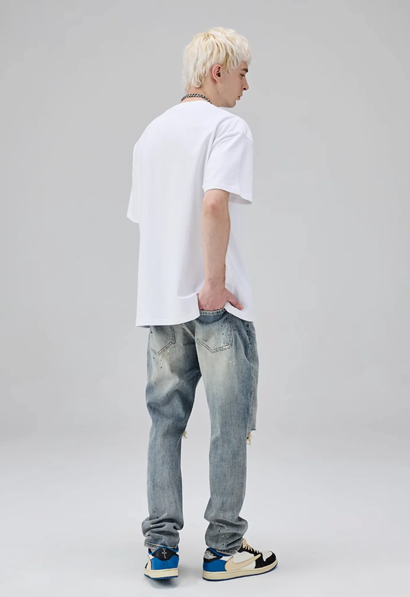Paint Splash Ripped Straight Leg Jeans