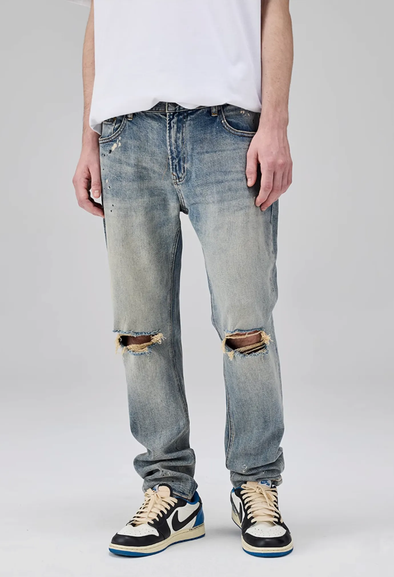 Paint Splash Ripped Straight Leg Jeans